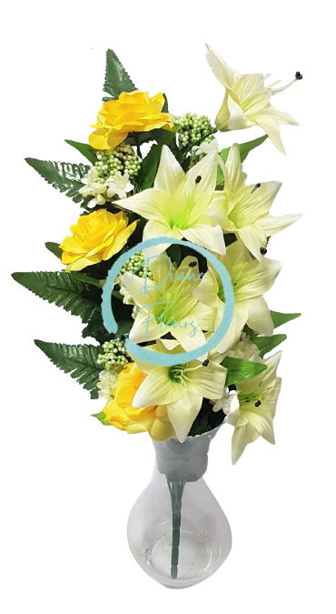 Exclusive Růže & Lilie kytice krémová & žlutá 57cm umělá