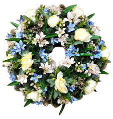 Coroană funerara de pin Exclusiv bujori, alstroemerii si accesorii 65cm