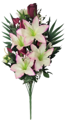 Künstliche Rosen und Lilien Strauß x18 62cm Weinrote, Lila und Creme