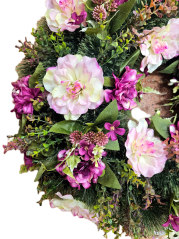 Coroană funerara de pin dalii si accesorii 65cm