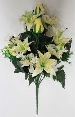 Artificial Lilies & Roses & Dahlia's x12 Bouquet 47cm Cream & Yellow