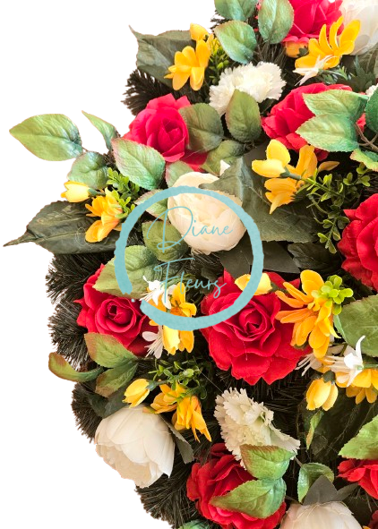 Luksuzen venec iz umetnega bora Ekskluzivne vrtnice, potonike, marjetice, sončnice in dodatki 70cm