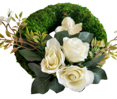 Dekoračný smútočný machový veniec ruže, anjelik & doplnky 15cm