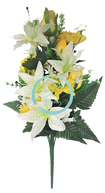 Crini & trandafiri & dalie x12 47cm alb & galben flori artificiale