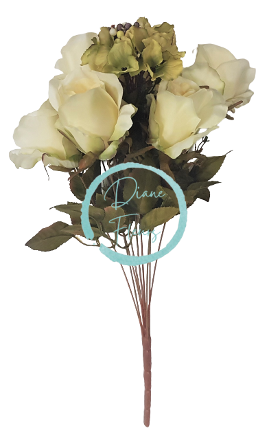 Ruže & Hortenzia kytica "9" kremová 45cm umelá