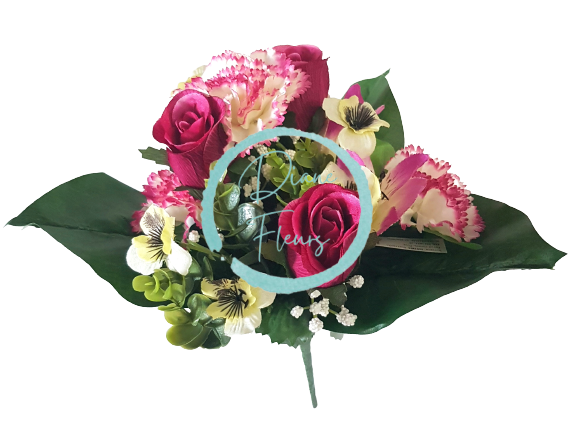 Bukiet goździków, róż i Alstromerii x13 35cm bordowy sztuczny