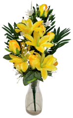 Rózsák és Liliom csokor x18 sárga 62cm művirág