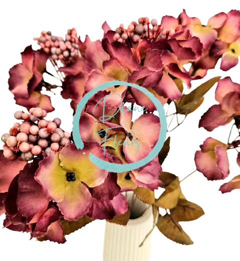 Hortenzia kytica x5 s bobuľami vínová 38cm umelá