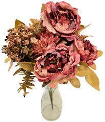 Mesterséges csokor bazsarózsa, hortenzia és kiegészítők 48cm rózsaszín