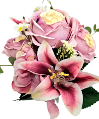 Umelá kytica Pivonky, Ľalie, Hortenzie a doplnky 46cm ružová