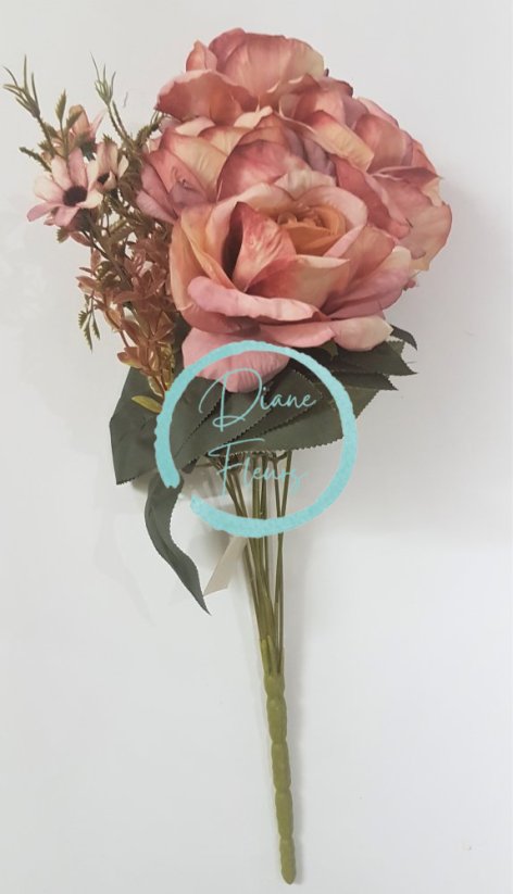 Růže kytice starorůžová "9" 48cm umělá