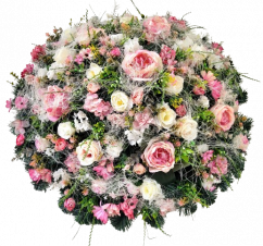 Luxuriöser Künstlicher Trauerkranz exklusiv dekoriert mit Pfingstosen, Rosen, Hortensien und Accessoires 70cm