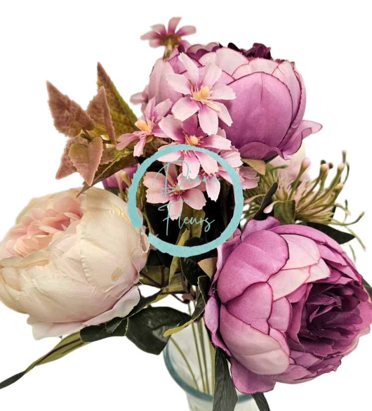 Mazzo di lusso Peonie 48cm viola artificiale, crema