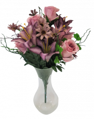 Artificial Roses & Lilies & Marguerites Bouquet 45cm Pink & Purple