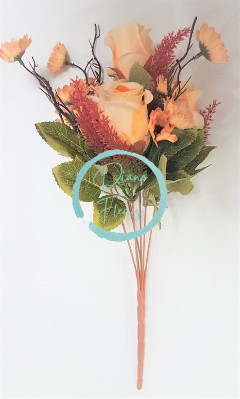 Buket ruža i tratinčica 45cm narančaste umjetne boje