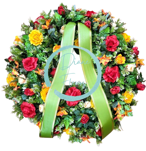 Lussuosa corona di pino artificiale Rose, peonie, orchidee e accessori esclusivi 90 cm AS784