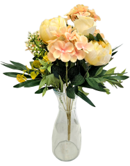 Šopek potonike, vrtnice in hortenzije 46cm umetna rumena, roza