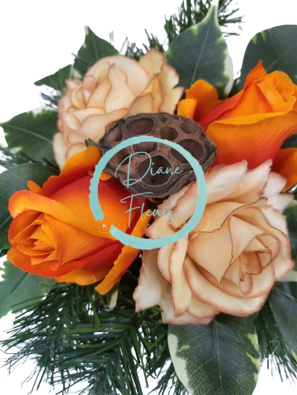 Sympathy arrangement made of artificial Roses and Accessories 25cm x 15cm