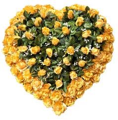 Coroana funerara „Inimă” din trandafiri 80cm x 80cm  flori artificiale lăcuit