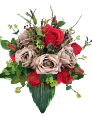 Buchet de trandafiri, eucalipt si accesorii Exclusive 50cm flori artificiale