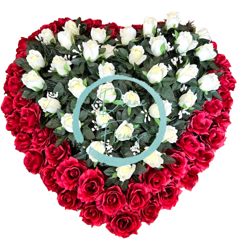 Temetési koszorú "szív" rózsák 80cm x 80cm vörös és krém