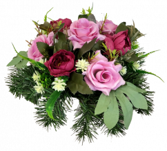 Sympathy arrangement made of artificial Peonies, Roses and Accessories Ø 30cm x 18cm