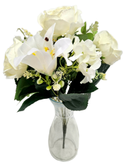 Umjetni buket božuri, ljiljani, hortenzije i dodaci 46cm kremasta