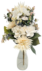 Buchet artificial exclusiv Dalii, Hortensii și accesorii 52cm x 30cm crem