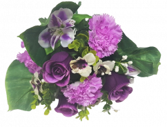 Szegfű, Rózsák és Alstroemeria csokor x13 35cm lila művirág