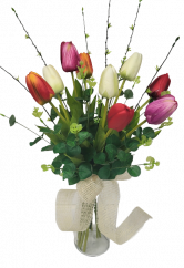 Tavaszi csokor Exclusive tulipánok, eukaliptusz, kiegészítők 53cm művirág