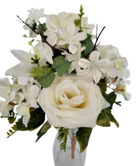 Růže & Hortenzie & Lilie kytice krémová 47cm umělá