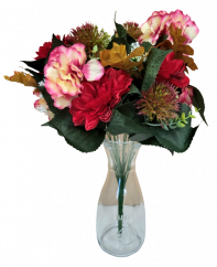 Artificial Dahlias, Hydrangeas, Thistle and Accessories Bouquet x18 44cm