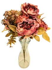 Mesterséges csokor bazsarózsa, hortenzia és kiegészítők 48cm rózsaszín