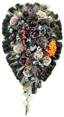 Pogrebni venec "Solza" vrtnice, krizanteme, potonike, lilije, gladiole in dodatki 120cm x 60cm