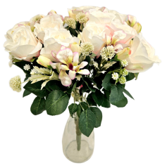 Umelá veľká kytica ruží 46cm krémová