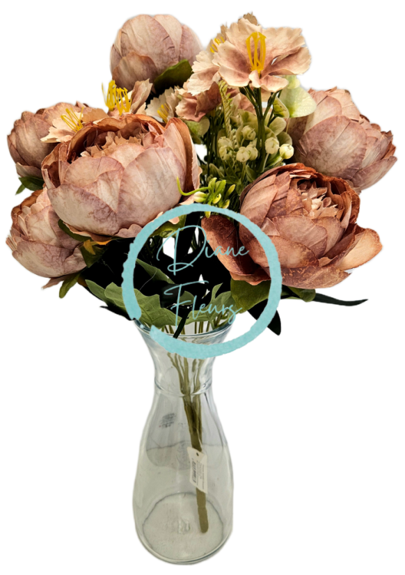 Esclusivo Mazzo di peonie 50 cm artificiali marrone