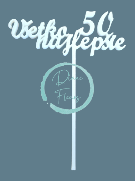 Nápis 3D "Všetko najlepšie 50", zápich, z recyklovateľného plastu 15cm x 6cm