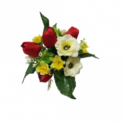 Artificial Bouquet Tulip & Narcissus & Anemone x10 30cm Red & Yellow & Cream