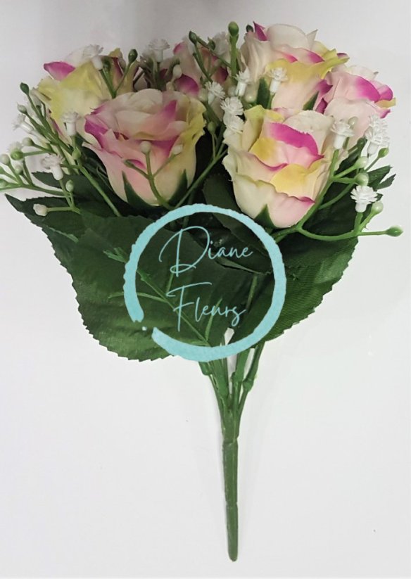 Buchet de trandafiri bej & roz "9" 9,8 inches (25cm) flori artificiale