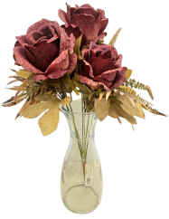 Изкуствен букет от рози и аксесоари 46 см бордо