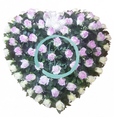 Artificial Wreath Heart Shaped with Roses 80cm x 80cm Purple & Cream
