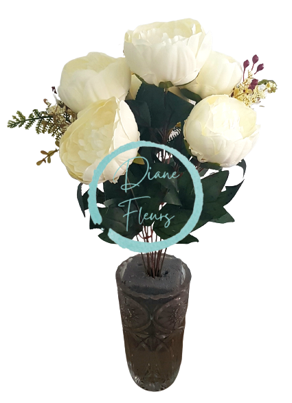 Exclusive Pivoňky Peonie kytice x11 50cm krémová umělá