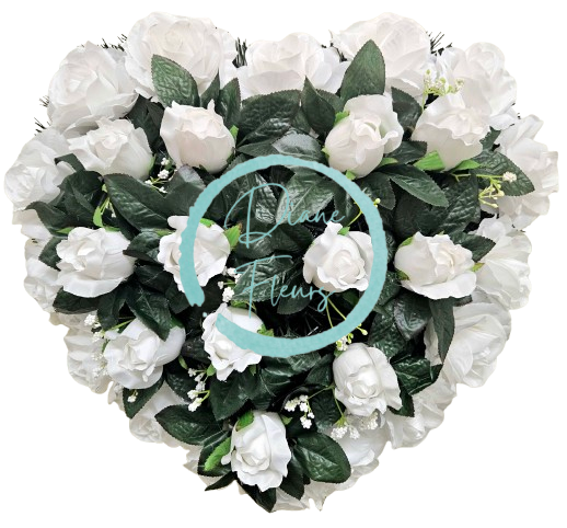 Coroana funerara „Inimă” din trandafiri artificiali 40cm x 40cm