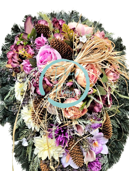 Corona funebre "Teardrop" rose, dalie, peonie, gigli, gladioli, gladioli e accessori 120cm x 60cm AS888