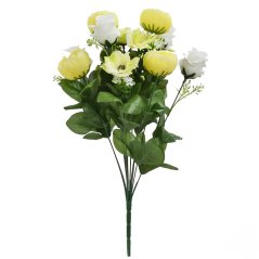 Exclusive Ruže, Anemone, Ranunculus kytica x12 48cm žltá, krémová umelá