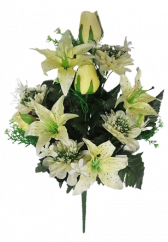 Crini & trandafiri & dalie x12 47cm bej & galben flori artificiale