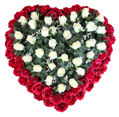 Smútočný veniec "Srdce" z umelých ruží 80cm x 80cm červený & krémový