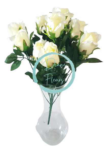 Ruže kytica krémová "12" 45cm umelá