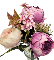 Mazzo di lusso Peonie 48cm viola artificiale, crema