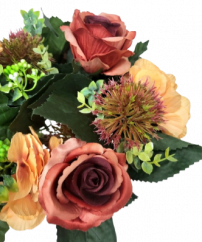 Buchet artificial de trandafiri, hortensie, ciulin si accesorii x18 44cm